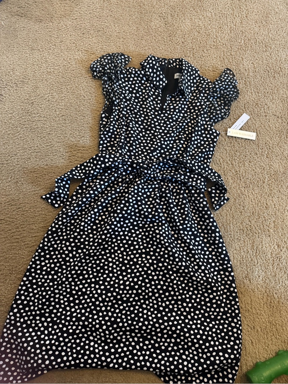Polka Dot Tie-Waist Shirt Dress - Black with White Dots